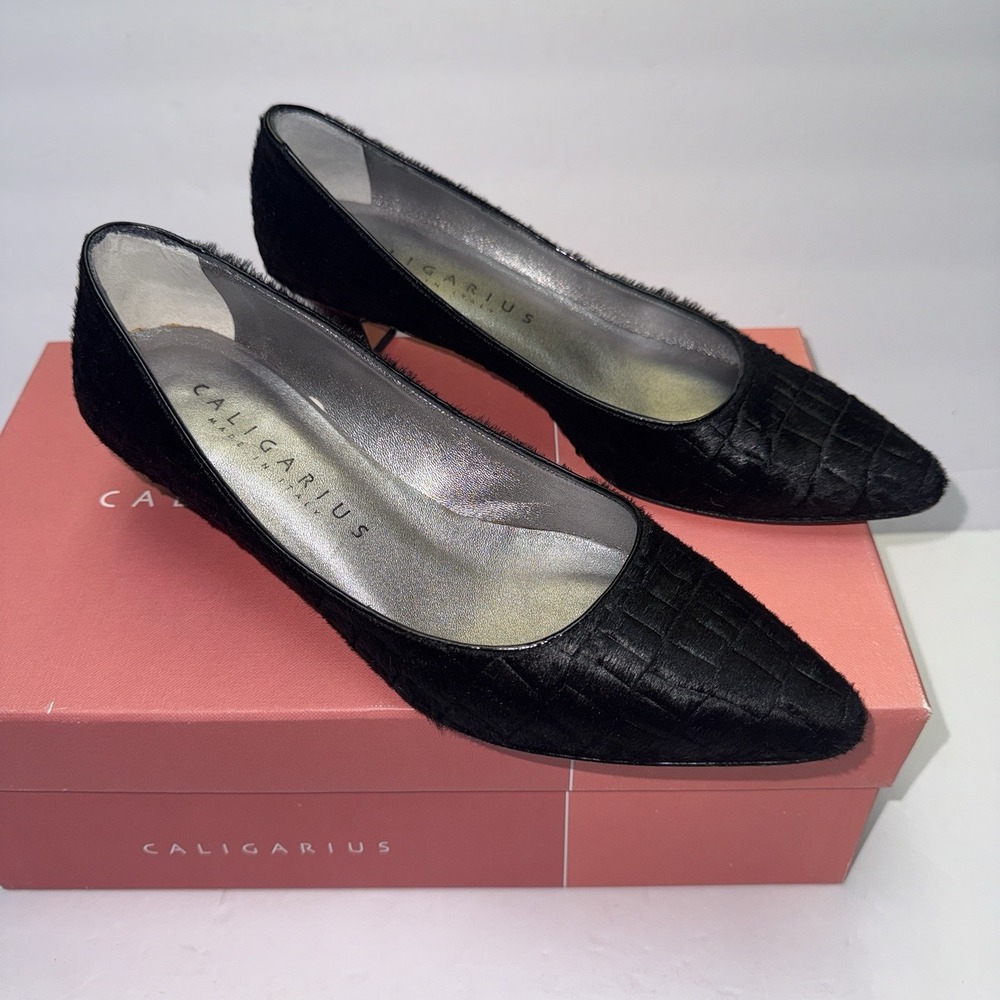 Caligarius Elios Pony Hair Women's Black Croc Embossed Print Pump shoes‎ 6.5 B